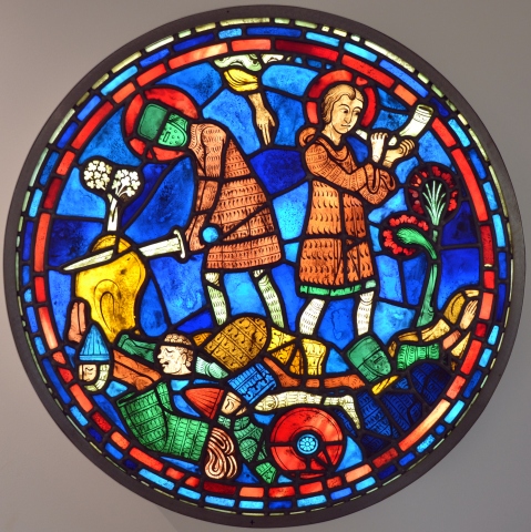 Mort de Roland à Ronceveaux d'après un médaillon d'une verrière sur la vie de Charlemagne de la cathédrale de Chartres - 1942